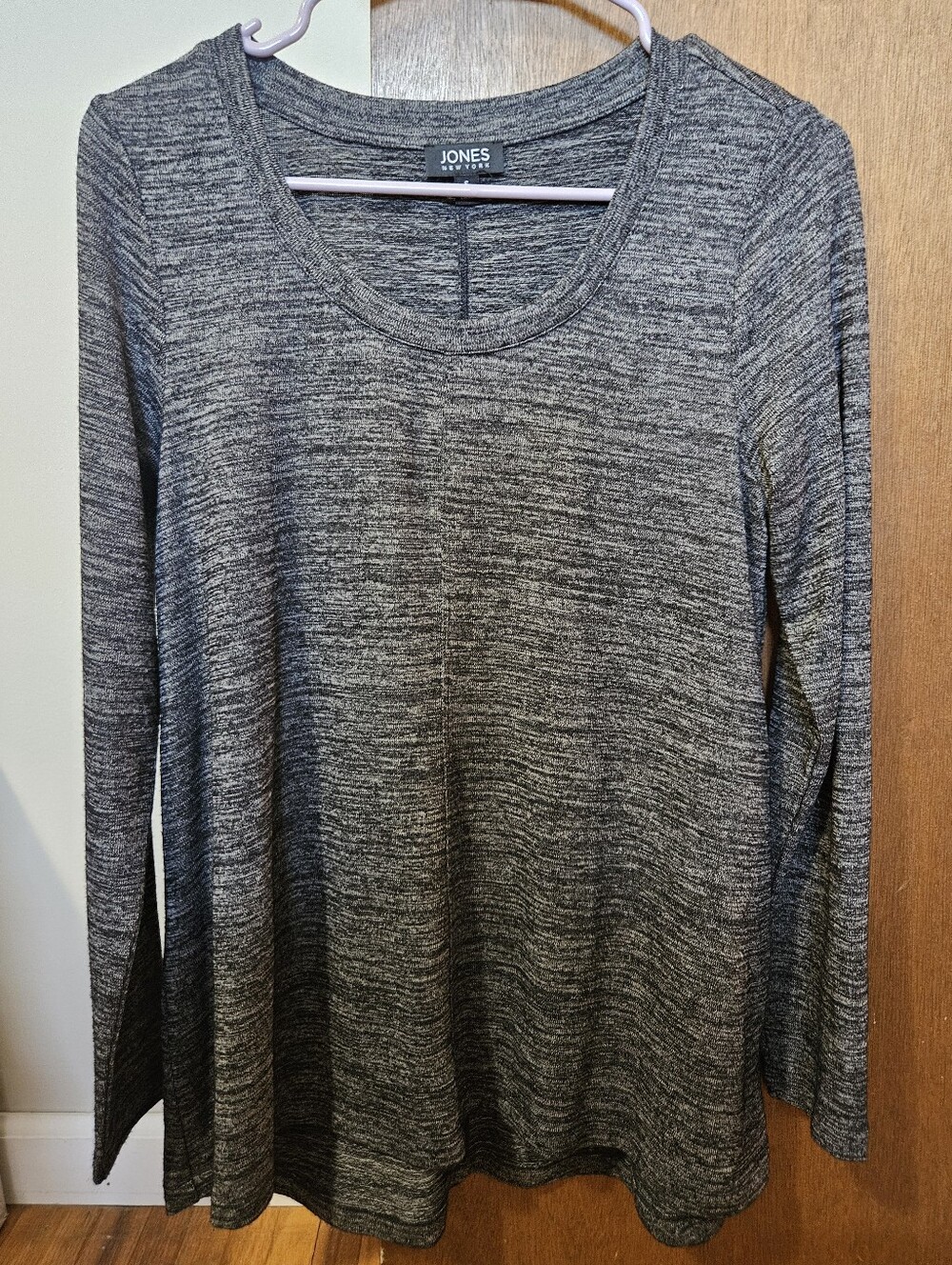 Jones New York Heathered Gray Long-Sleeve Scoop Neck Top Size S